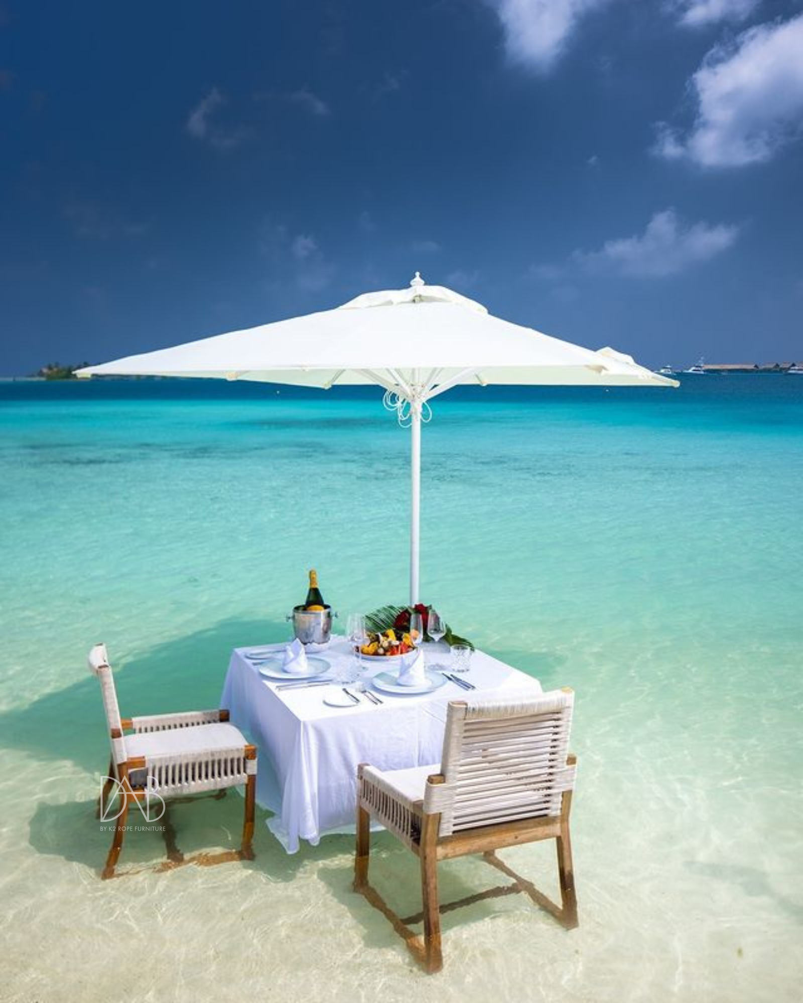 Rope chair patio dining set for outdoor meals.