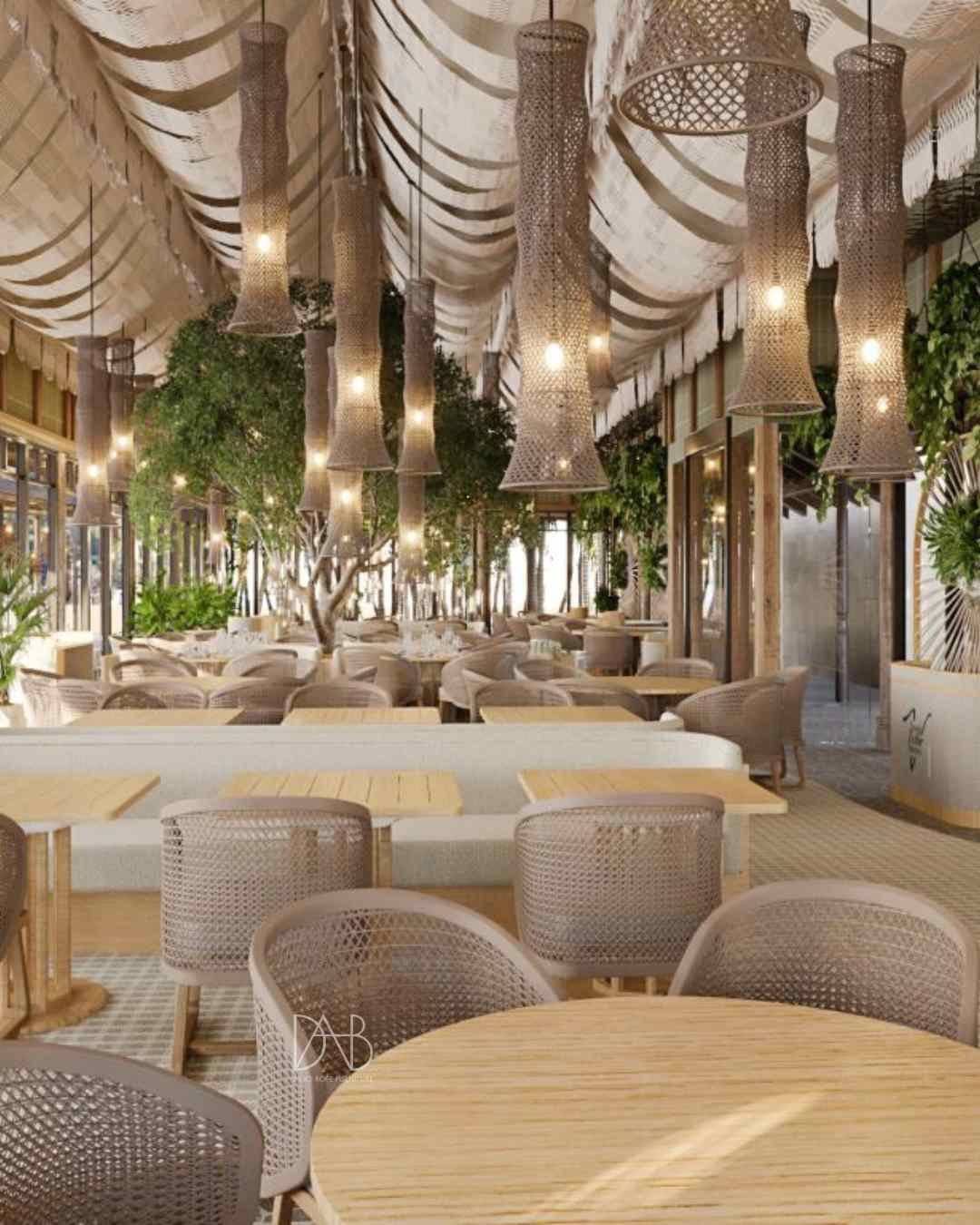 Contemporary setup of modern restaurant furniture.