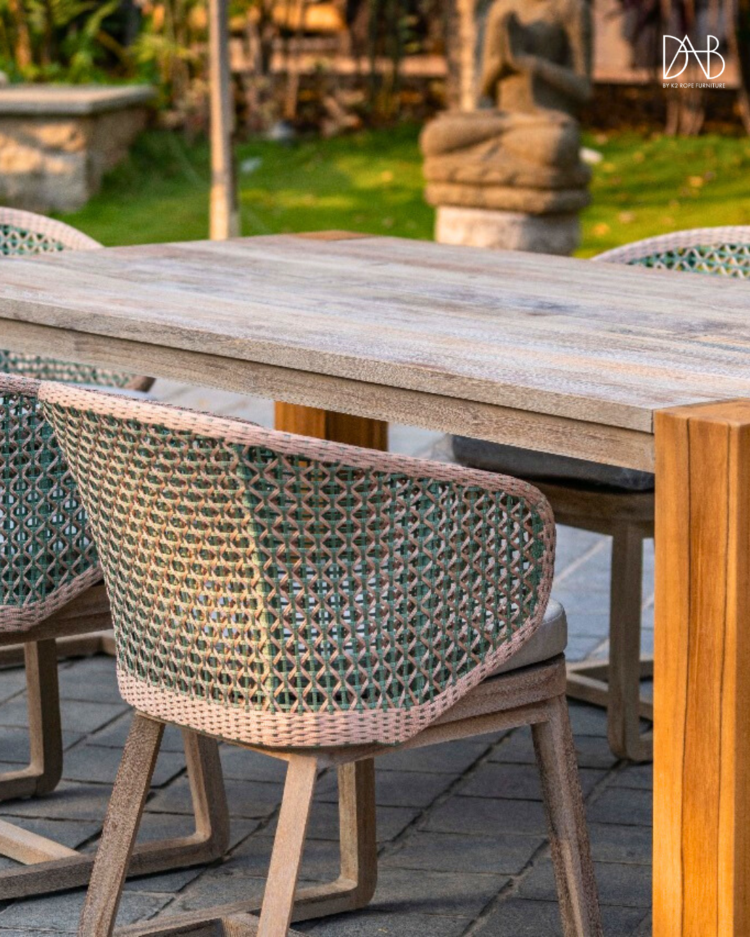 Rope chair beside a wooden table